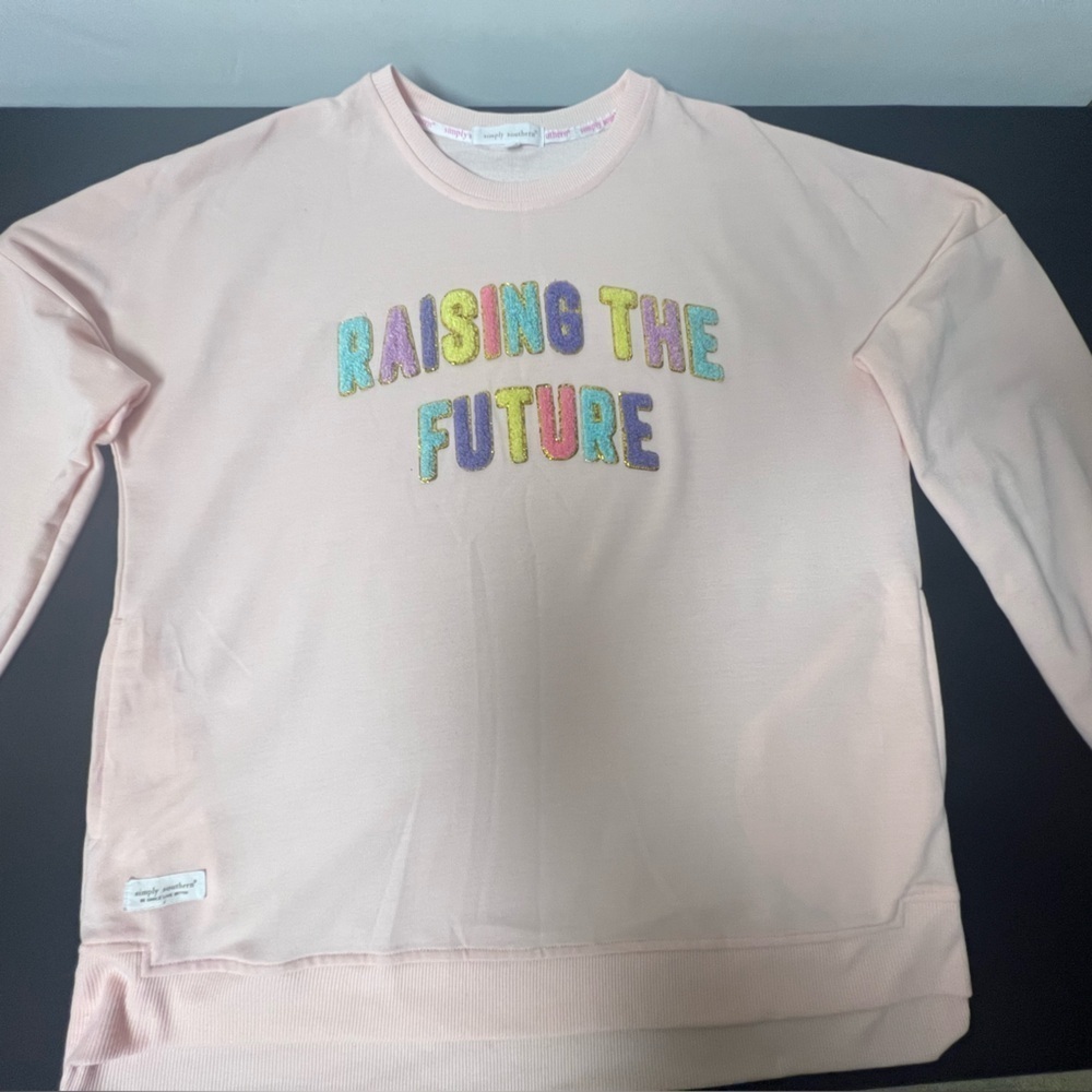 SIMPLY SOUTHERN WOMENS PALE PINK “RAISING THE FUTURE” SWEATSHIRT SZ XL OVERSIZED